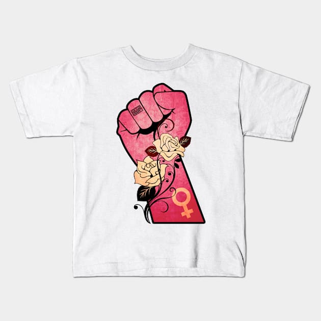 Vintage Rose Resist Hands Up Fist Women's Rights Kids T-Shirt by porcodiseno